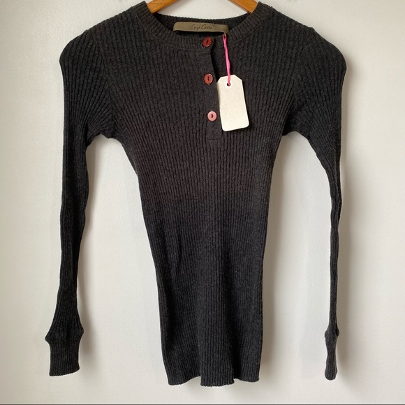 Enza Costa Cashmere Ribbed Henley Charcoal - Picture 14 of 14